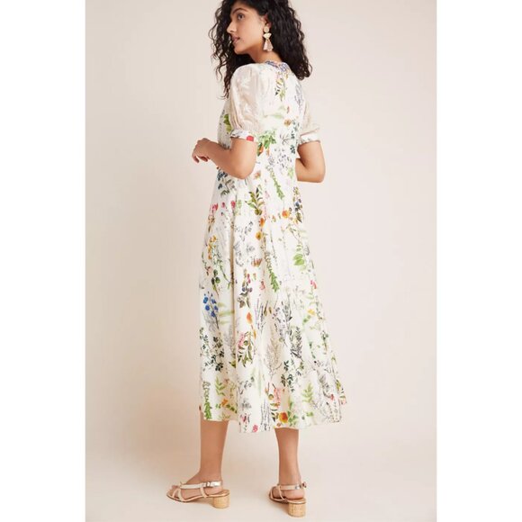 Anthropologie Women’s XS Donna Floral Embroidered Cream Midi Dress Cottagecore - Picture 2 of 12